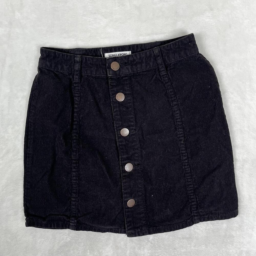Billabong Skirt Womens 26 Black Corduroy Button Front Mini Casual Fall Y2K